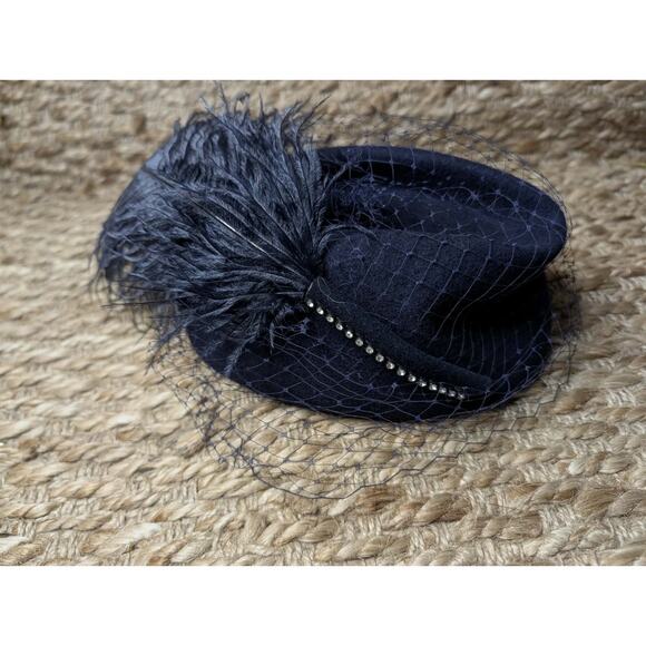 Vintage Lancaster Hat Womens Blue Felt Wool Fascinator Fancy Feathers 100% Wool main image 9